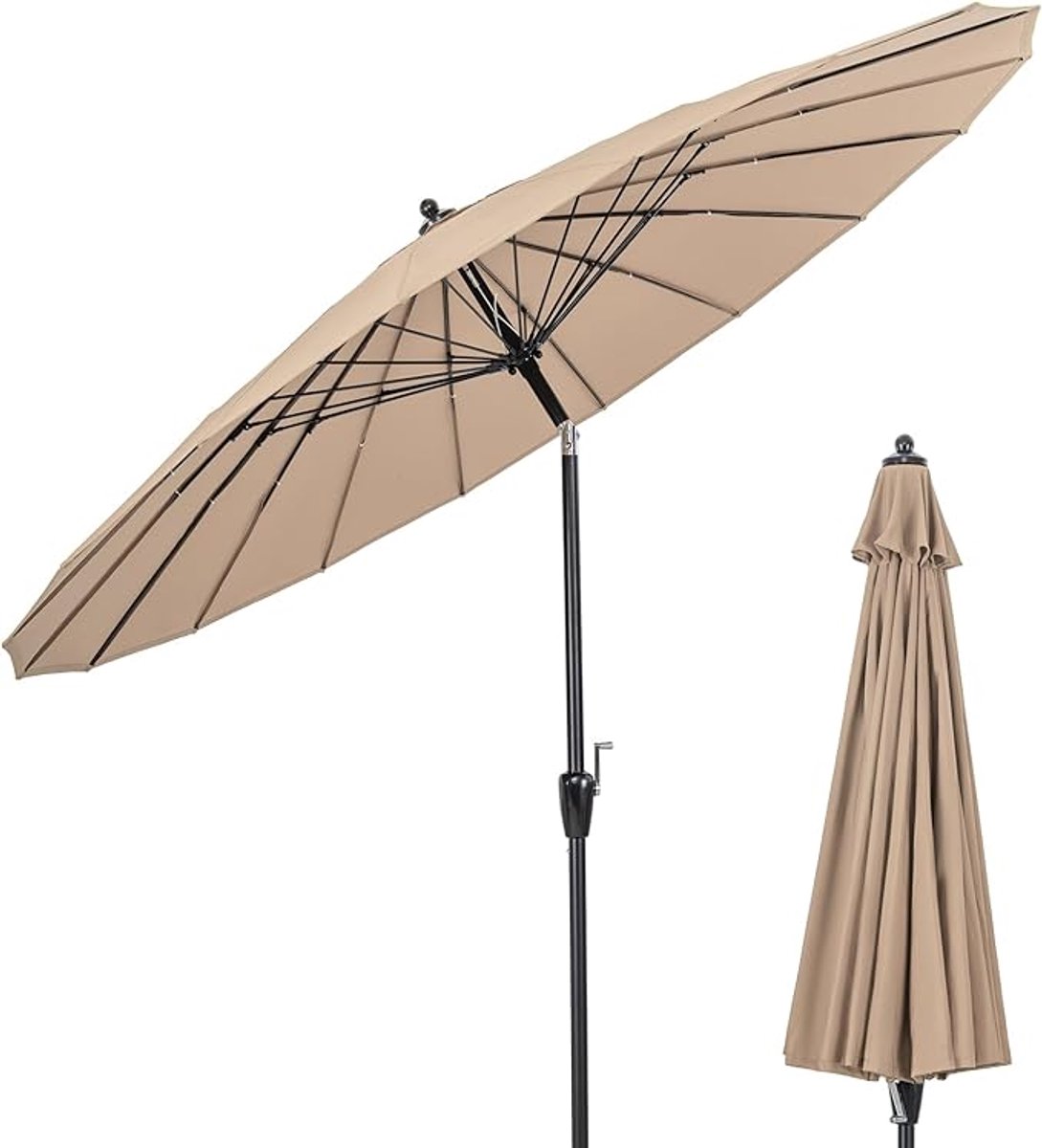KOMFOTTEU Parasol met 18 stangen - 265 cm - kantelbaar - tuinparasol - stokparasol - voor tuin, strand, balkon (0672669338239)