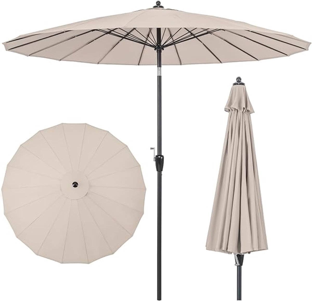 KOMFOTTEU Parasol met 18 stangen - 265 cm - kantelbaar - tuinparasol - stokparasol - voor tuin, strand, balkon (0672669338246)