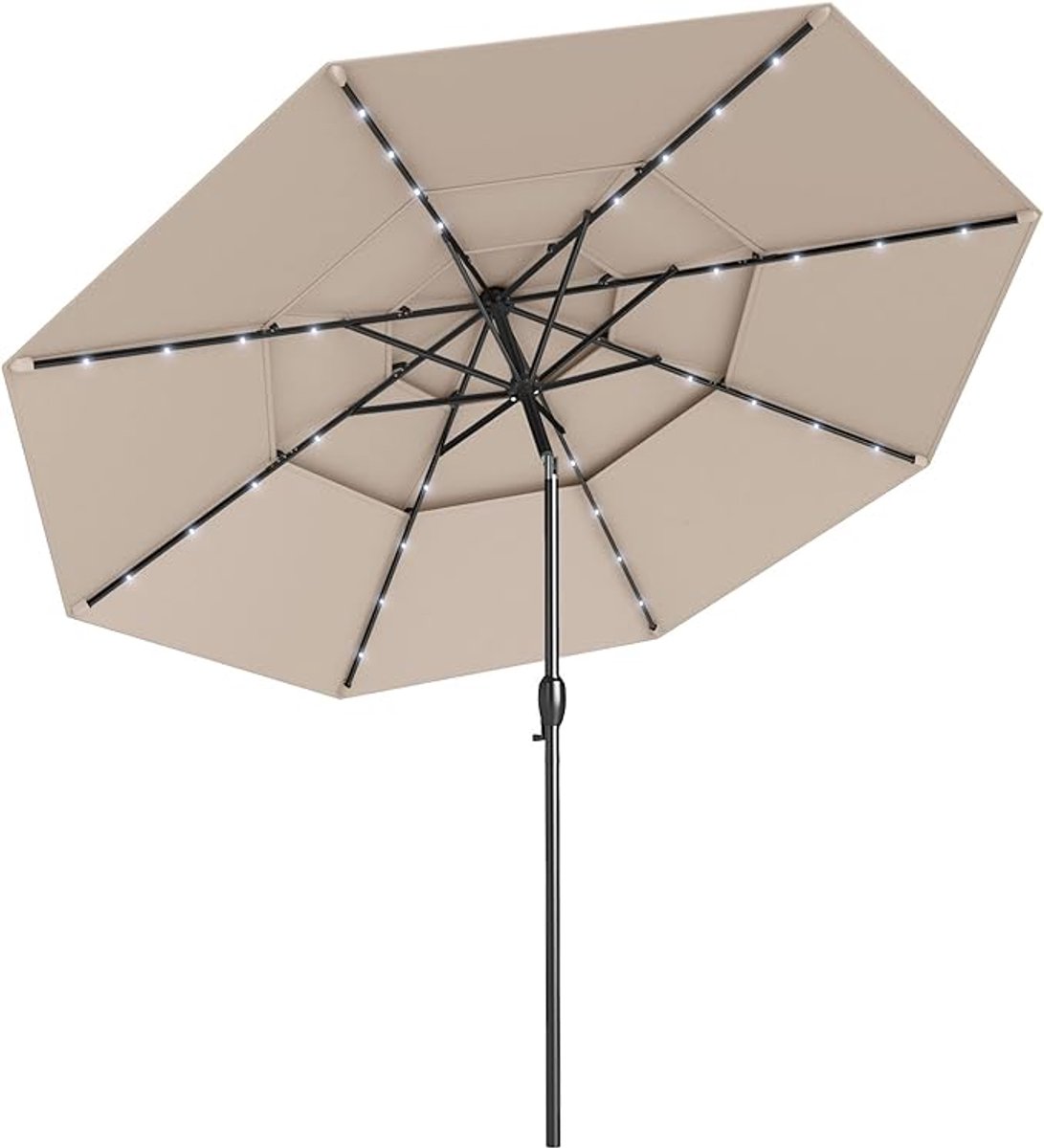 KOMFOTTEU Parasol - met 32 ledlampen - 300cm - 35° naar beide zijden kantelbaar - tuinparasol - stokparasol - ademend drielaags parapludoek - voor tuin, strand, balkon (0672669338208)