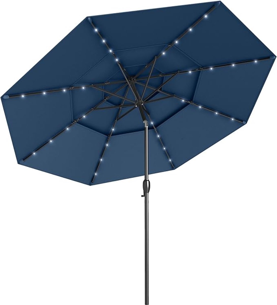 KOMFOTTEU Parasol - met 32 ledlampen - 300cm - 35° naar beide zijden kantelbaar - tuinparasol - stokparasol - ademend drielaags parapludoek - voor tuin, strand, balkon (0672669338215)