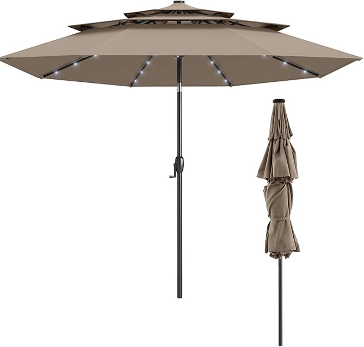 KOMFOTTEU Parasol - met 32 ledlampen - 300cm - 35° naar beide zijden kantelbaar - tuinparasol - stokparasol - ademend drielaags parapludoek - voor tuin, strand, balkon (0672669338222)