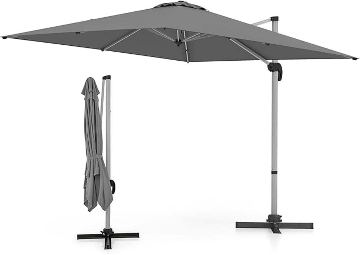 KOMFOTTEU Parasol rechthoek 300 cm - zweefparasol - aluminium stang - draaibaar - kantelbaar - tuinparasol - voor tuinen en balkons (0672669337898)