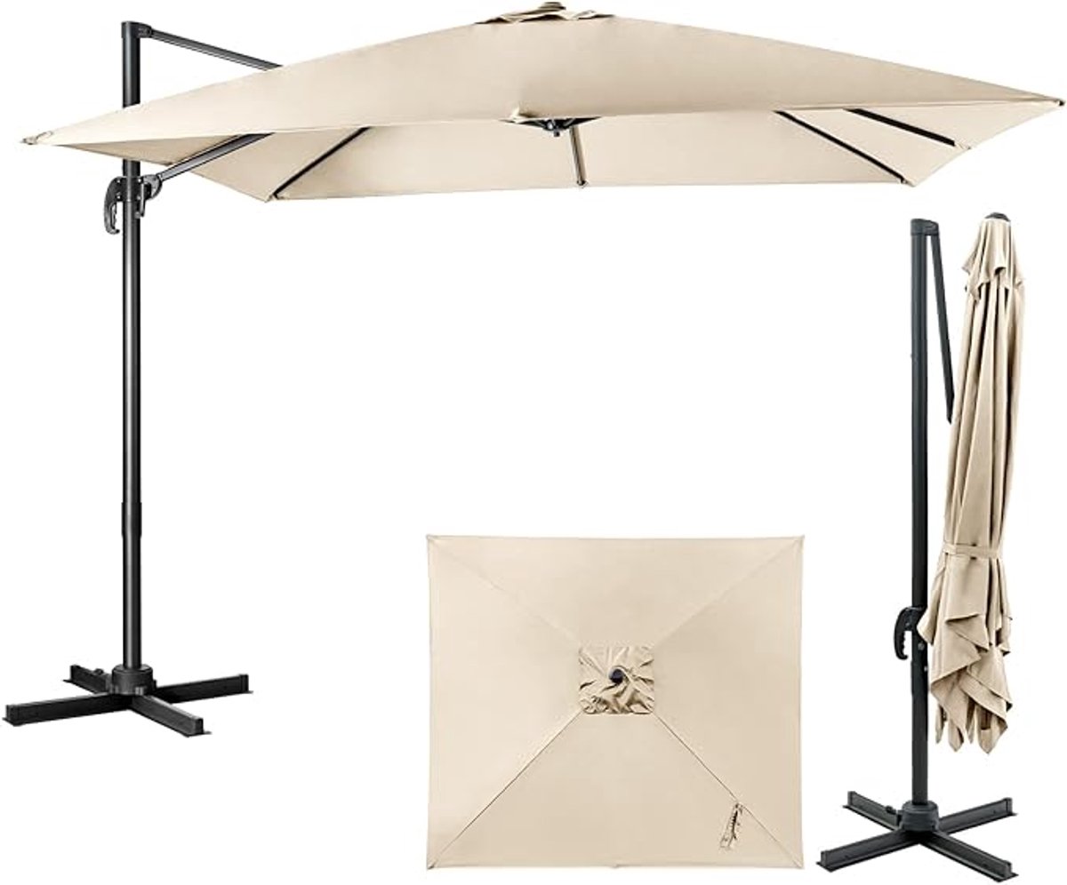 KOMFOTTEU Parasol van 300 cm - zweefparasol - 360° draaibaar, tuinparasol - met UV-bescherming - voor tuinen en balkons (0672669337737)