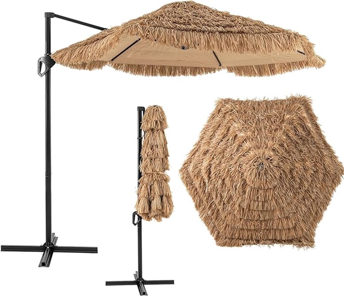 KOMFOTTEU Parasol Φ268 cm - zweefparasol Hawaii- stroparasol - van PP-stro - strandparasol - tuinparasol - voor tuinen en balkons (0672669337959)
