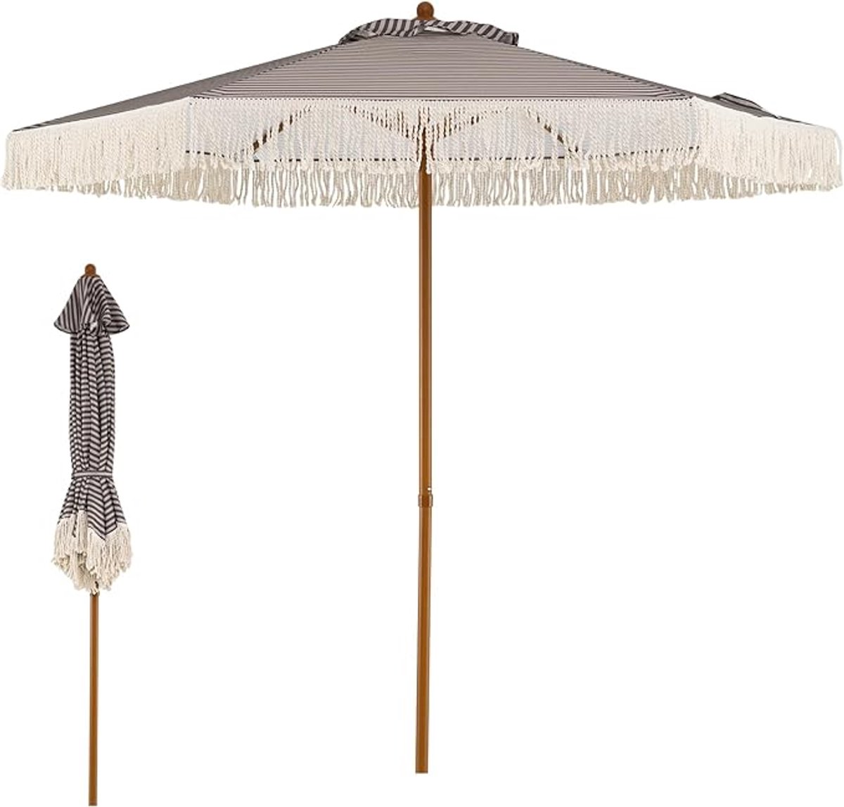 KOMFOTTEU strandparasol met franjes - aluminium paraplustok - parasol 200 cm - tuinparasol - stokparasol met ventilatieopening - voor tuin, strand, balkon (0672669338703)