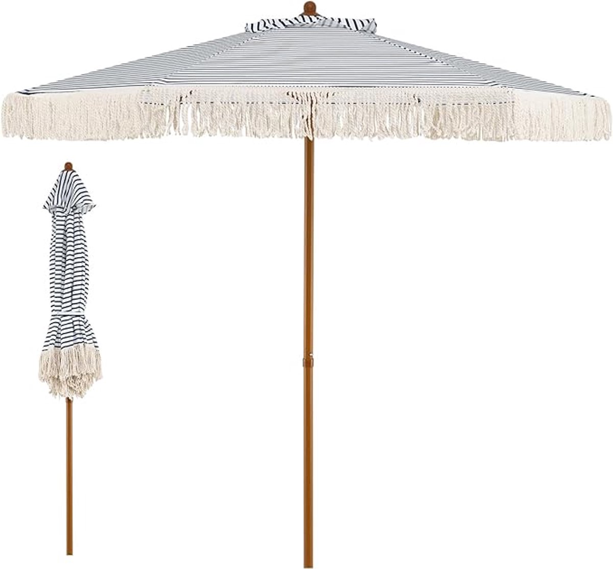 KOMFOTTEU strandparasol met franjes - aluminium paraplustok - parasol 200 cm - tuinparasol - stokparasol met ventilatieopening - voor tuin, strand, balkon (0672669338697)