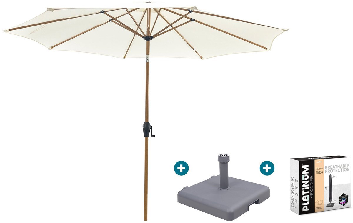 Kayu Stokparasol Ø300 cm. - Ecru/Woodlook met sleepvoet & hoes (6097349657648)