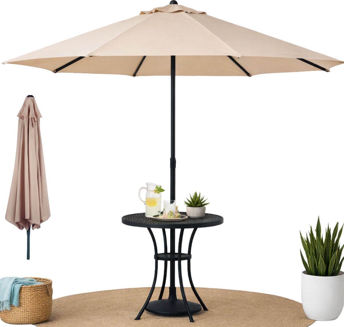 Lomera Parasol Taupe - Tuinparasol Taupe - Stokparasol Taupe - Parasol Met Draaimechanisme - Ronde Parasol Taupe - Grote Parasol Taupe - Parasol Voor Terras - Parasol Voor Tuin - Parasol Voor Balkon - Uv Parasol - Parasol Zonder Voet (8721458011739)