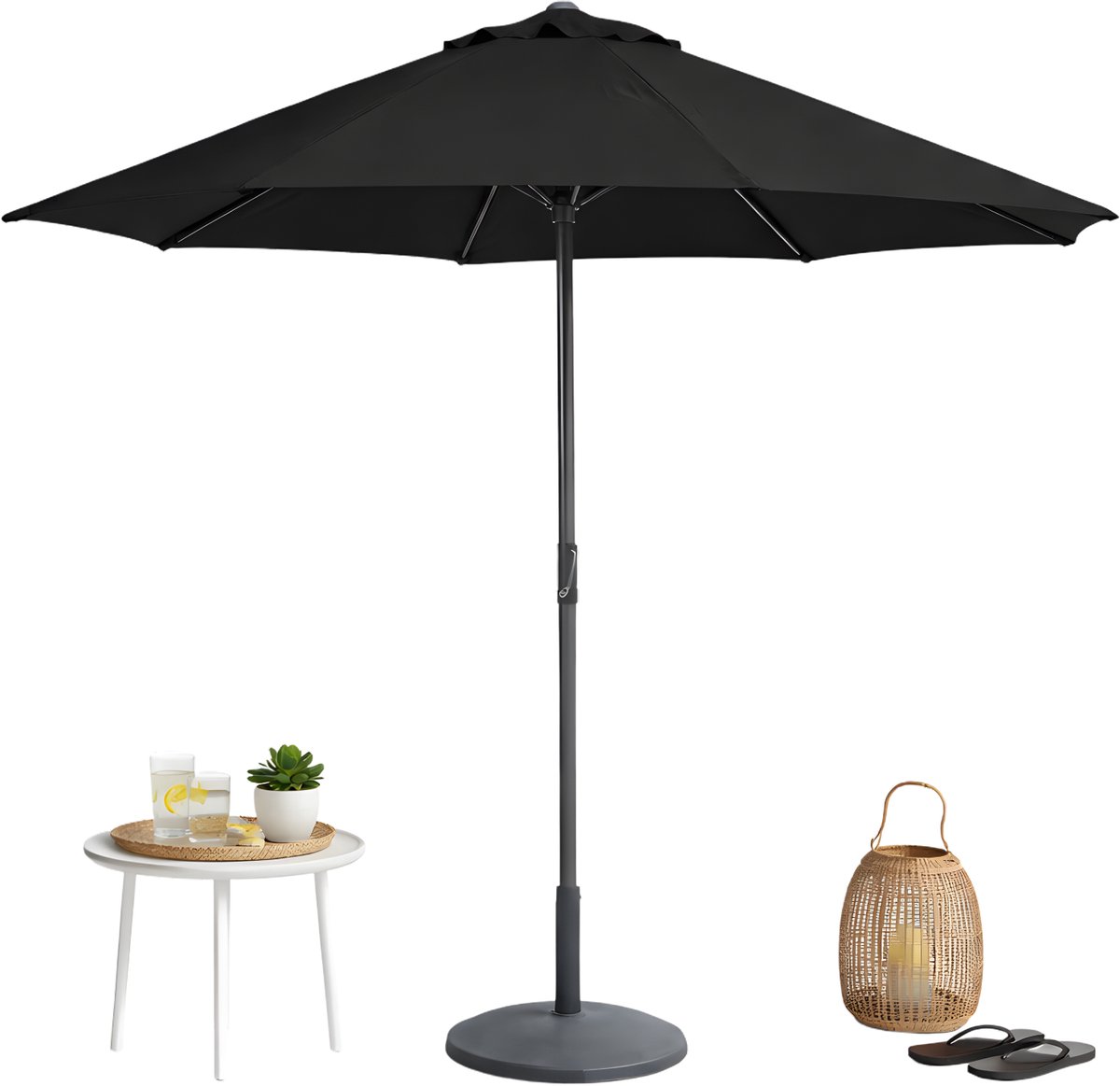 Lomera Parasol - Tuinparasol - Stokparasol - Staande Parasol - Ronde Parasol - Terrasparasol - Balkon Parasol - Parasol Met Draaihendel - Zwarte Parasol - Grote Parasol - Parasol Buiten - Parasol Tuin (8721458011760)