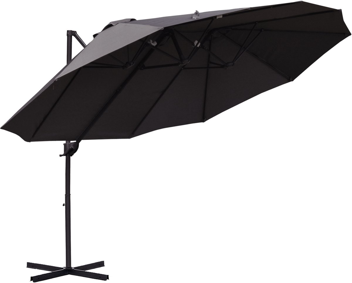 MODFU Dubbele Zweefparasol Met Slinger - Met Ventilatieopeningen - Metalen Frame - Donkergrijs - 440 X 270 X 250 Cm (4070864129540)