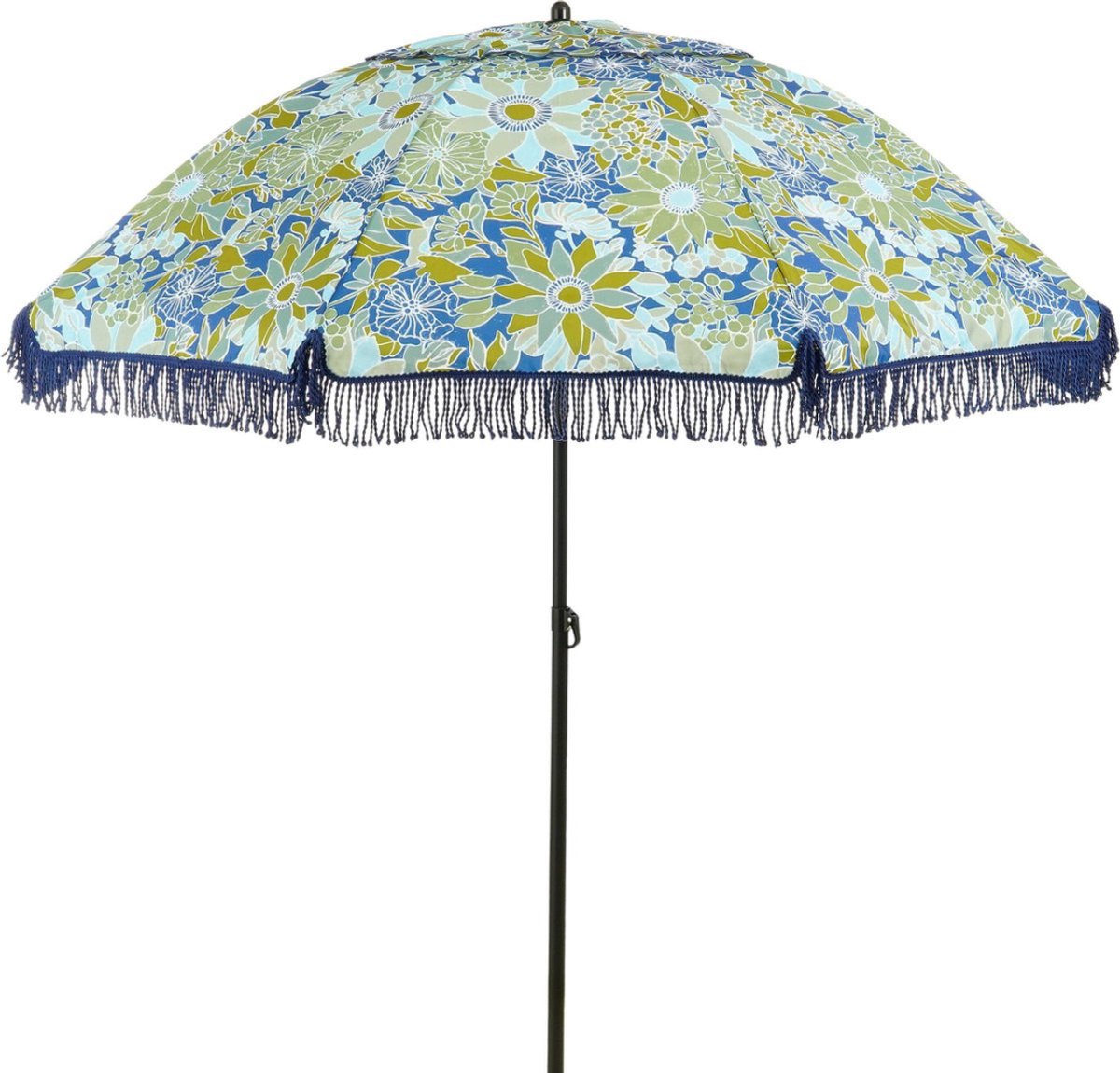 Mica Decorations Parasol Bloem - Stokparasol 238 x d220 cm - Strandparasol of Tuinparasol voor Schaduw - Bloemen Design - Blauw Groen (8720983132858)