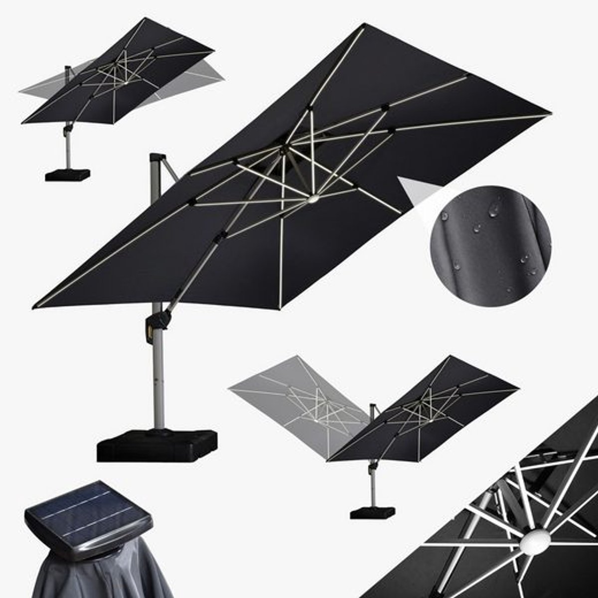 PURPLE LEAF Rechthoek Parasol - 360° Draaibaar - Ingebouwde LED-verlichting - UV50+ - Windbestendig - Stijlvolle Zweefparasol (8683769594670)