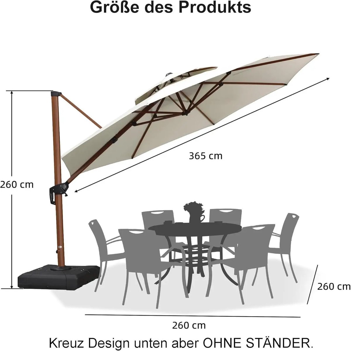PURPLE LEAF Ronde Parasol - 360 ° Draaibaar - Kantelbaar - UV werend doek - Houtlook - Windbestendige Zweefparasol (8683769594380)