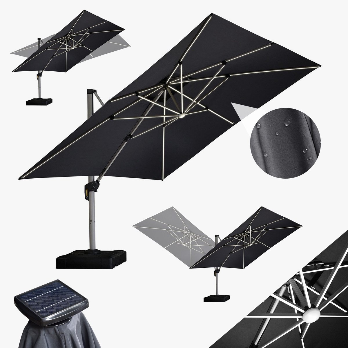 PURPLE LEAF Vierkant Parasol - 360° Draaibaar - Ingebouwde LED-verlichting - UV50+ - Windbestendig - Stijlvolle Zweefparasol (8683769594656)