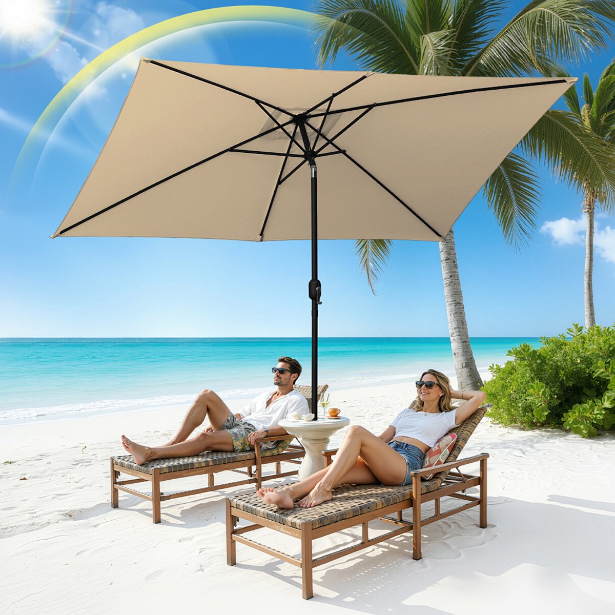Parasol - Tuin - 200x300 cm - Stokparasol - UPF 50+ - 30° Kantelbaar - Waterdicht - Balkonparasol - Zweefparasol - Taupe (9350838096074)