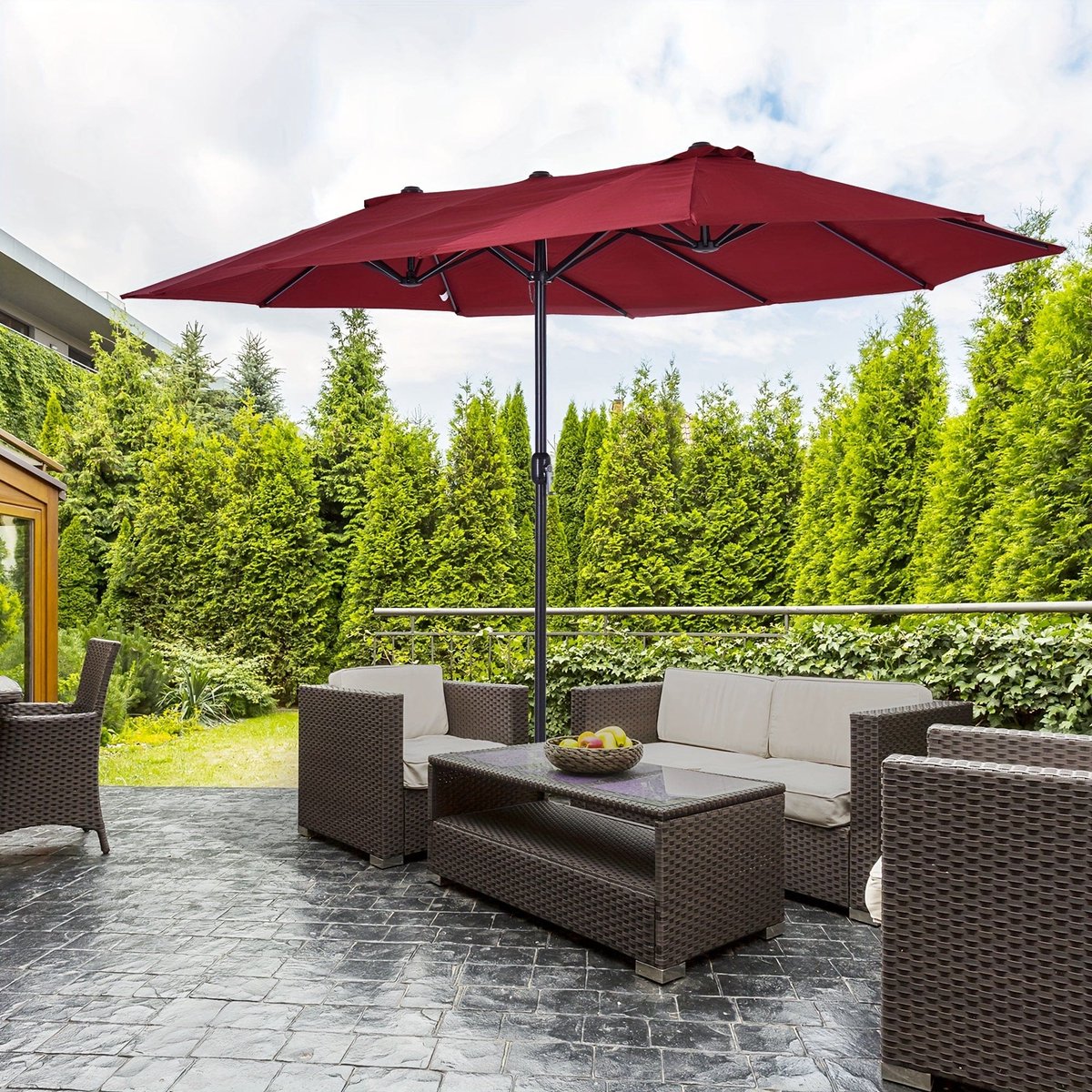Parasol - Tuinparasol - Stokparasol - Zweefparasol - Balkonparasol - Bordeauxrood - Extra Groot Formaat 455x270 cm - Tweelaags Ontwerp Met Ventilatie (8721391784288)