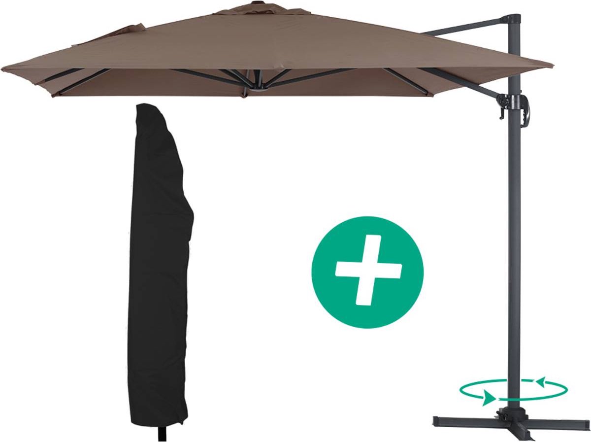 Parasol vrijhangend tuin zweefparasol Aluminium "Sun 4" - Rechthoekig - 3 x 4 m + beschermhoes - Taupe - grijs bruin (3700746472716)