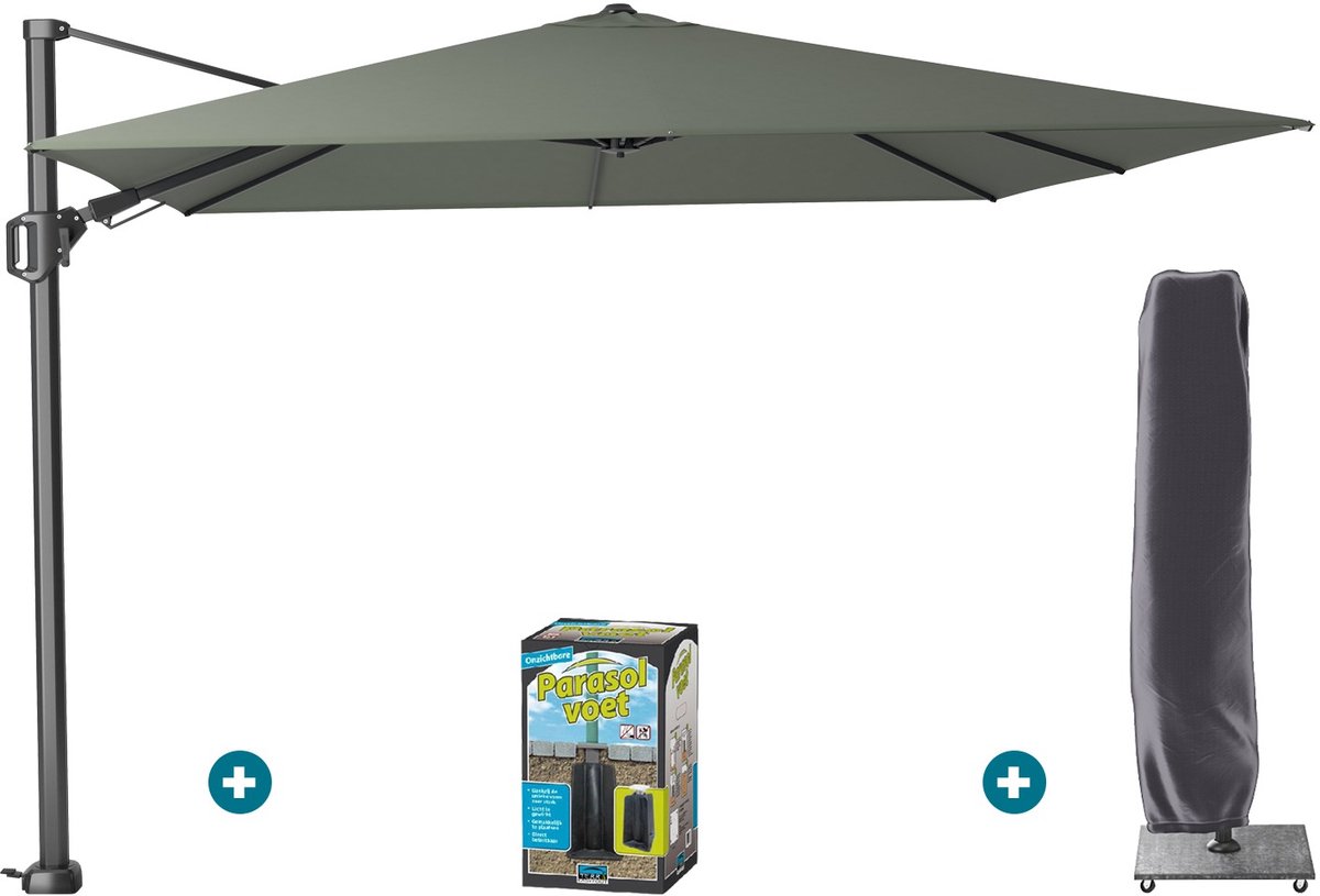 Platinum Challenger Zweefparasol T2 3x3 m - Olijf met ingraafvoet en hoes (6154121166184)