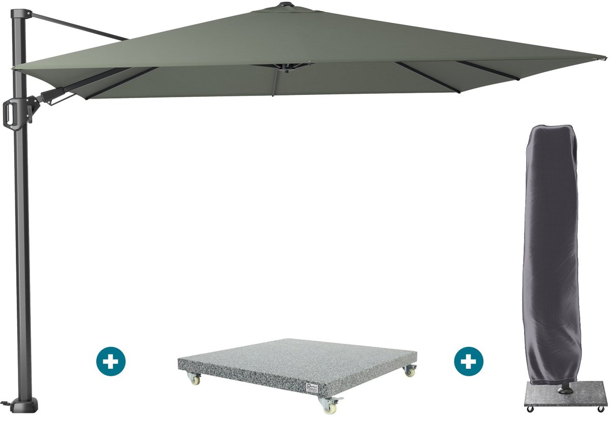 Platinum Challenger Zweefparasol T2 3x3 m - Olijf met voet en hoes (6154121077091)