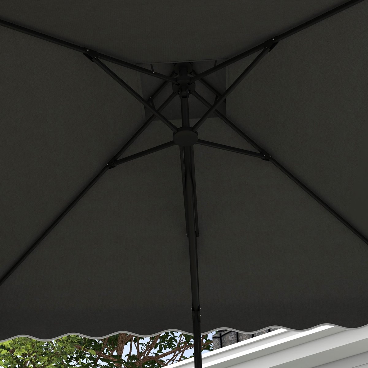 REDOM - Zweefparasol - Met Ventilatiedak En Handslinger - Decoratieve Golfrand - Voor Tuin - Polyester - Donkergrijs - 243 x 243 x 251 cm (4070866129005)