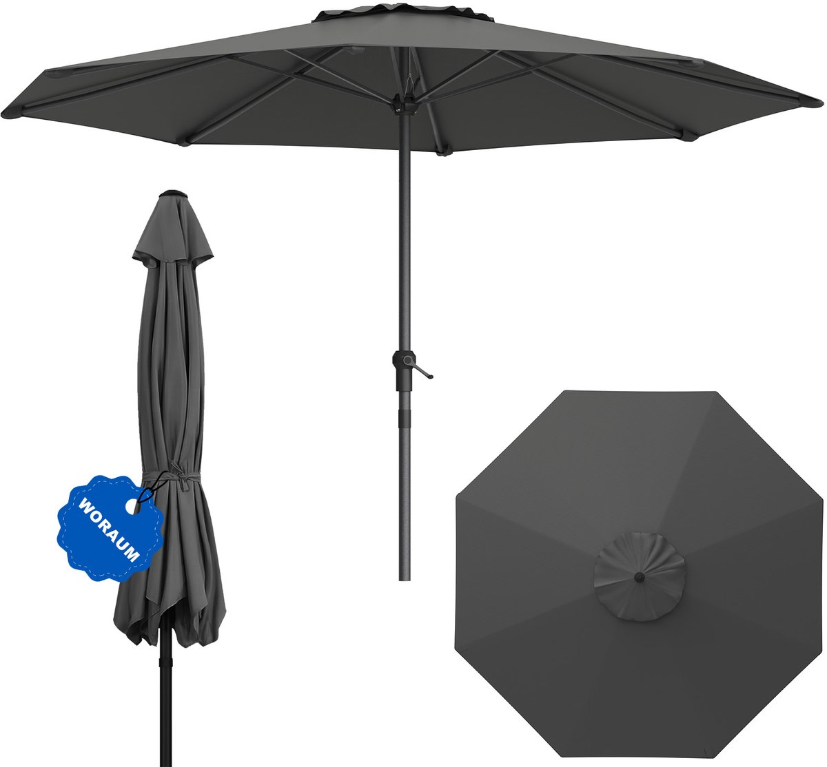 Soontrans - Parasol 350 cm -Tuinparasol Niet kantelbaar - Balkonparasol UPF 50+ -Stokparasol 38 mm-Draagbare Terrasparasol -Marktparasol Waterdicht - Strandparasol -Slingerparasol voor Terrassen-Balkons en Zwembaden -Donkergrijs (9324622992682)