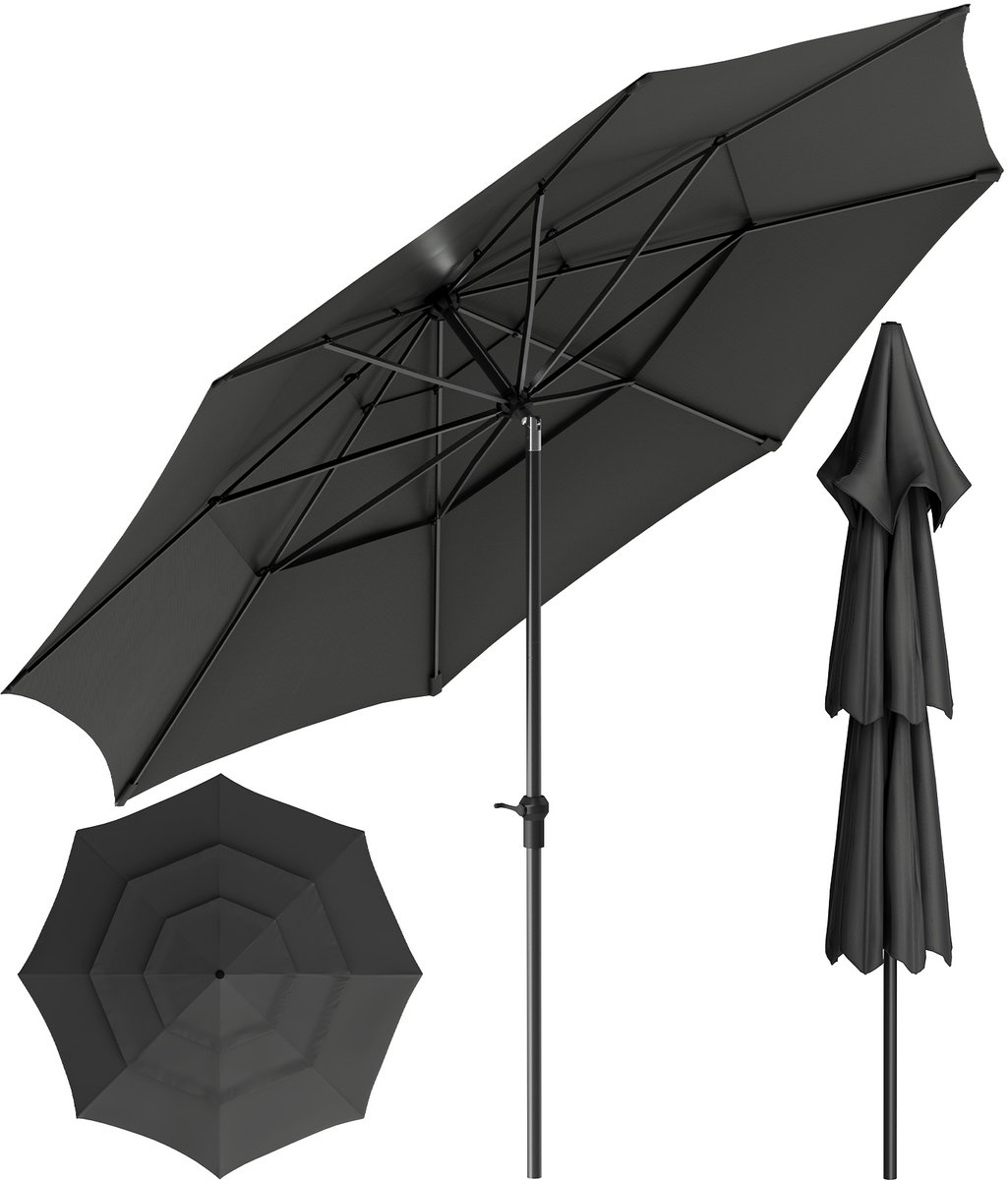 Soontrans - Stokparasol 300cm Tuin UV50+ - Balkonparasol Waterdicht - Parasol Tuin Terras met Opdraaisysteem - Strandparasol 8 Ribben - Parasol Tuin 30° Kantelbaar - Tuinparasol - Grijs (9324622992712)