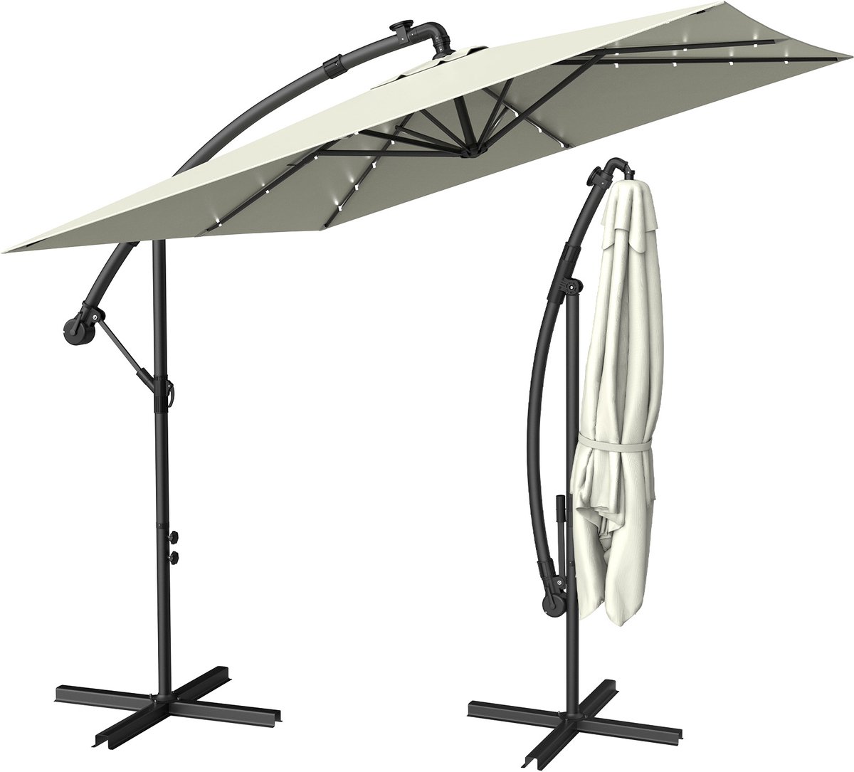 Soontrans - Zweefparasol Kantelbaar - 2.5m Parasol - Tuinparasol met voet - Balkonparasols Aluminium Frame - Strandparasols Polyester - Parasol Tuin Met LED - Vierkant Zweefparasol - Voor Tuin Terras Balkon - Beige (9324622992828)