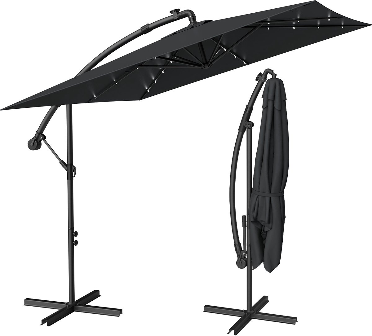 Soontrans - Zweefparasol Kantelbaar - 2.5m Parasol - Tuinparasol met voet - Balkonparasols Aluminium Frame - Strandparasols Polyester - Parasol Tuin Met LED - Vierkant Zweefparasol - Voor Tuin Terras Balkon - Donkergrijs (9324622992811)