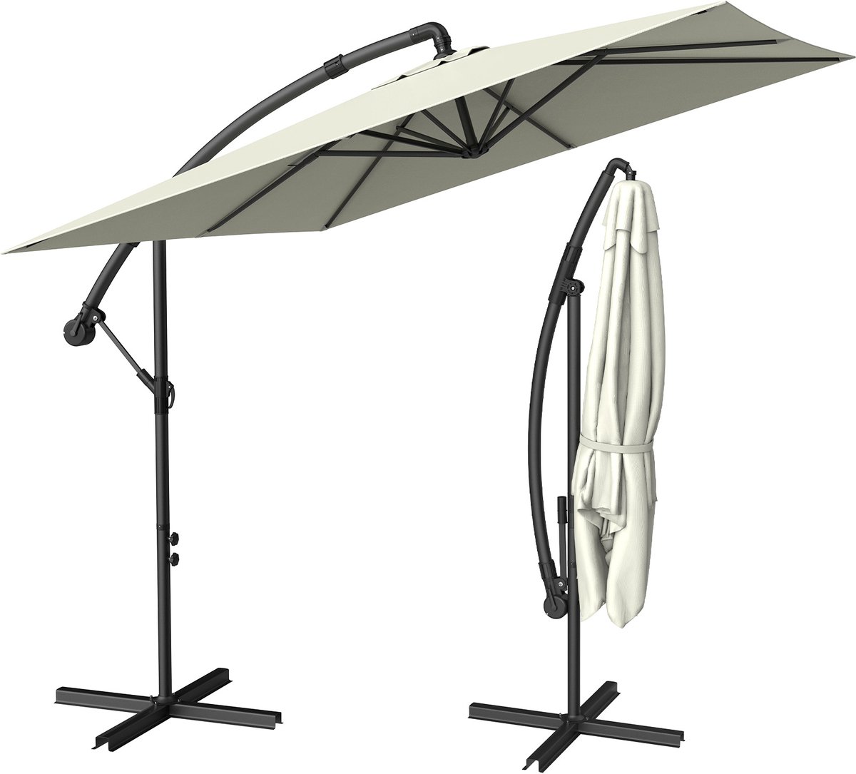 Soontrans - Zweefparasol Kantelbaar - 2.5m Parasol - Tuinparasol met voet - Balkonparasols Aluminium Frame - Strandparasols Polyester - Vierkant Zweefparasol -Voor Tuin Terras Balkon - Beige (9324622992804)