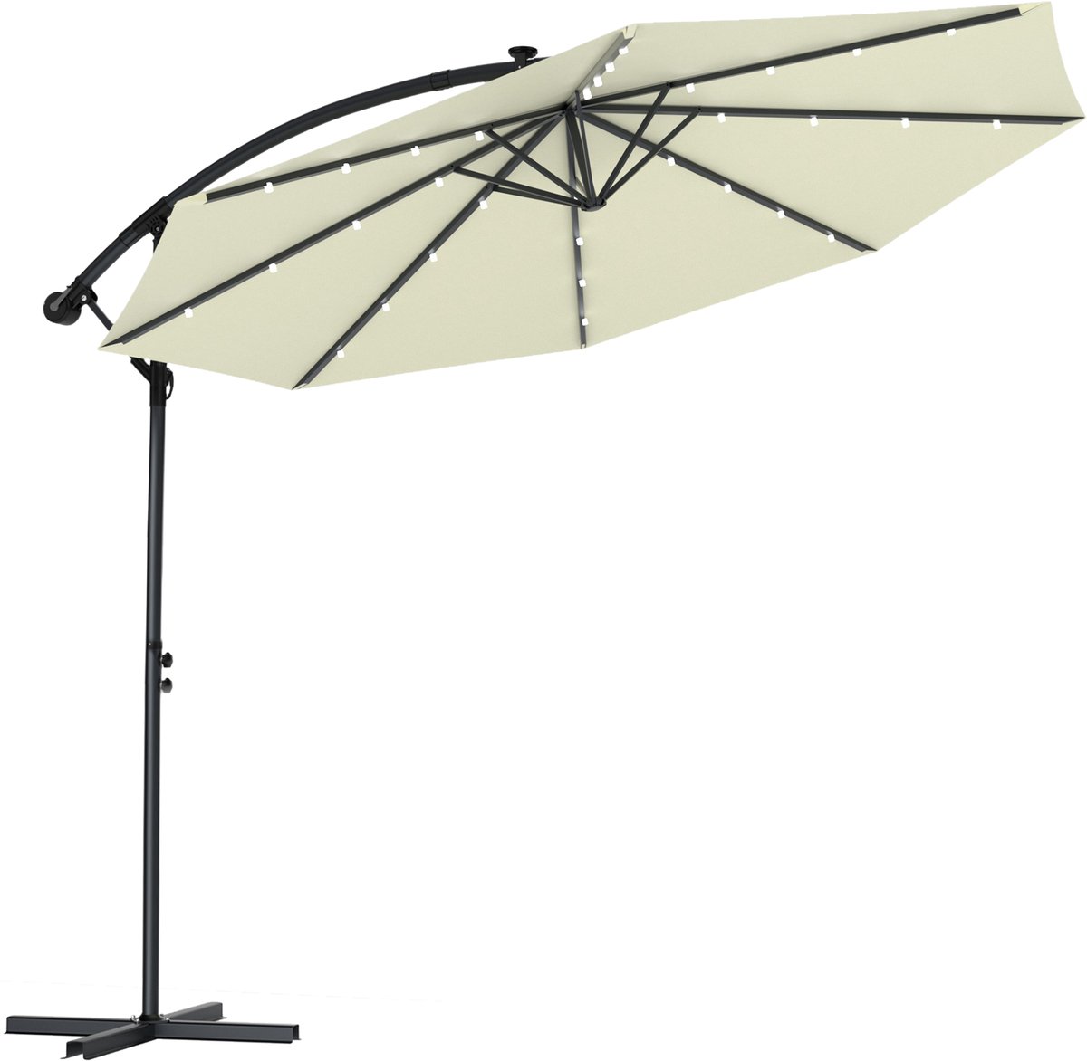 Soontrans - Zweefparasol Kantelbaar - 3.5m Parasol - Tuinparasol met voet - Balkonparasols Aluminium Frame - Strandparasols Polyester - Parasol Tuin Met LED - Voor Tuin Terras Balkon - Beige (9324622992545)