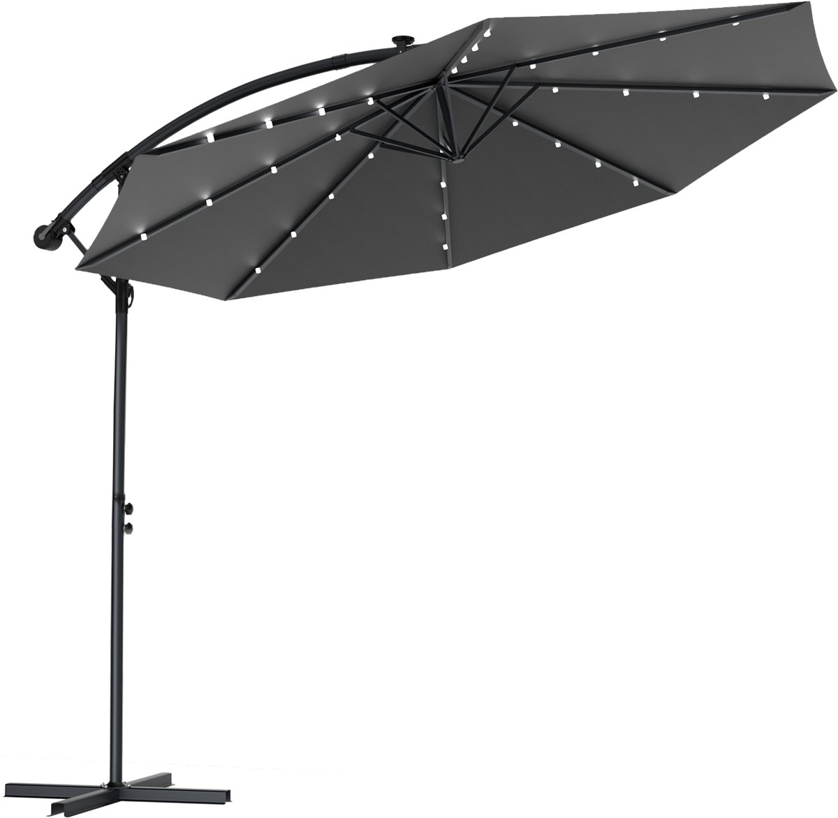 Soontrans - Zweefparasol Kantelbaar - 3.5m Parasol - Tuinparasol met voet - Balkonparasols Aluminium Frame - Strandparasols Polyester - Parasol Tuin Met LED - Voor Tuin Terras Balkon - Donkergrijs (9324622992538)