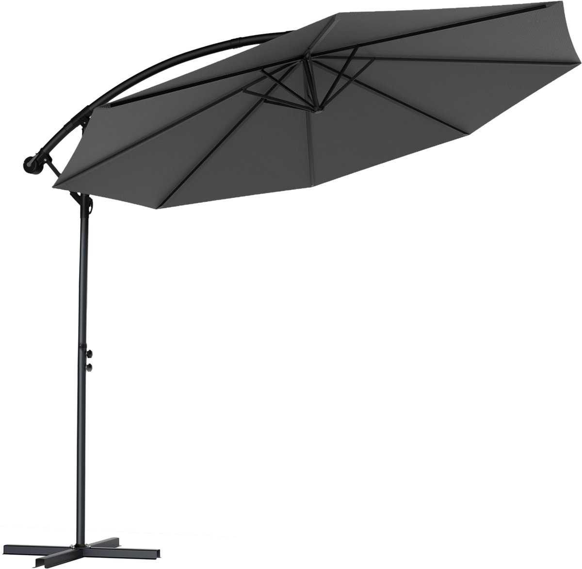 Soontrans - Zweefparasol Kantelbaar - 3.5m Parasol - Tuinparasol met voet - Balkonparasols Aluminium Frame - Strandparasols Polyester - Voor Tuin Terras Balkon - Donkergrijs (9324622992484)