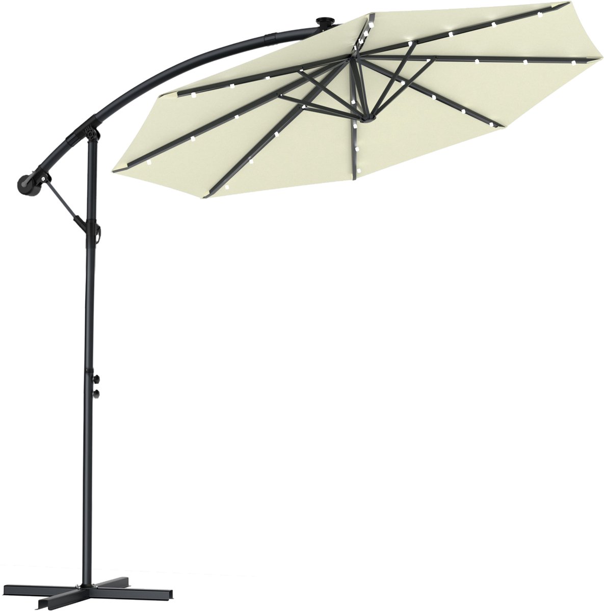 Soontrans - Zweefparasol Kantelbaar - 3m Parasol - Tuinparasol met voet - Balkonparasols Aluminium Frame - Strandparasols Polyester - Parasol Tuin Met LED - Voor Tuin Terras Balkon - Beige (9324622992521)