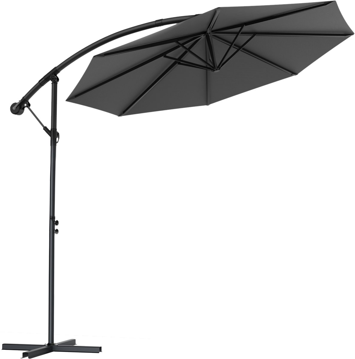 Soontrans - Zweefparasol Kantelbaar - 3m Parasol - Tuinparasol met voet - Balkonparasols Aluminium Frame - Strandparasols Polyester - Voor Tuin Terras Balkon - Donkergrijs (9324622992460)