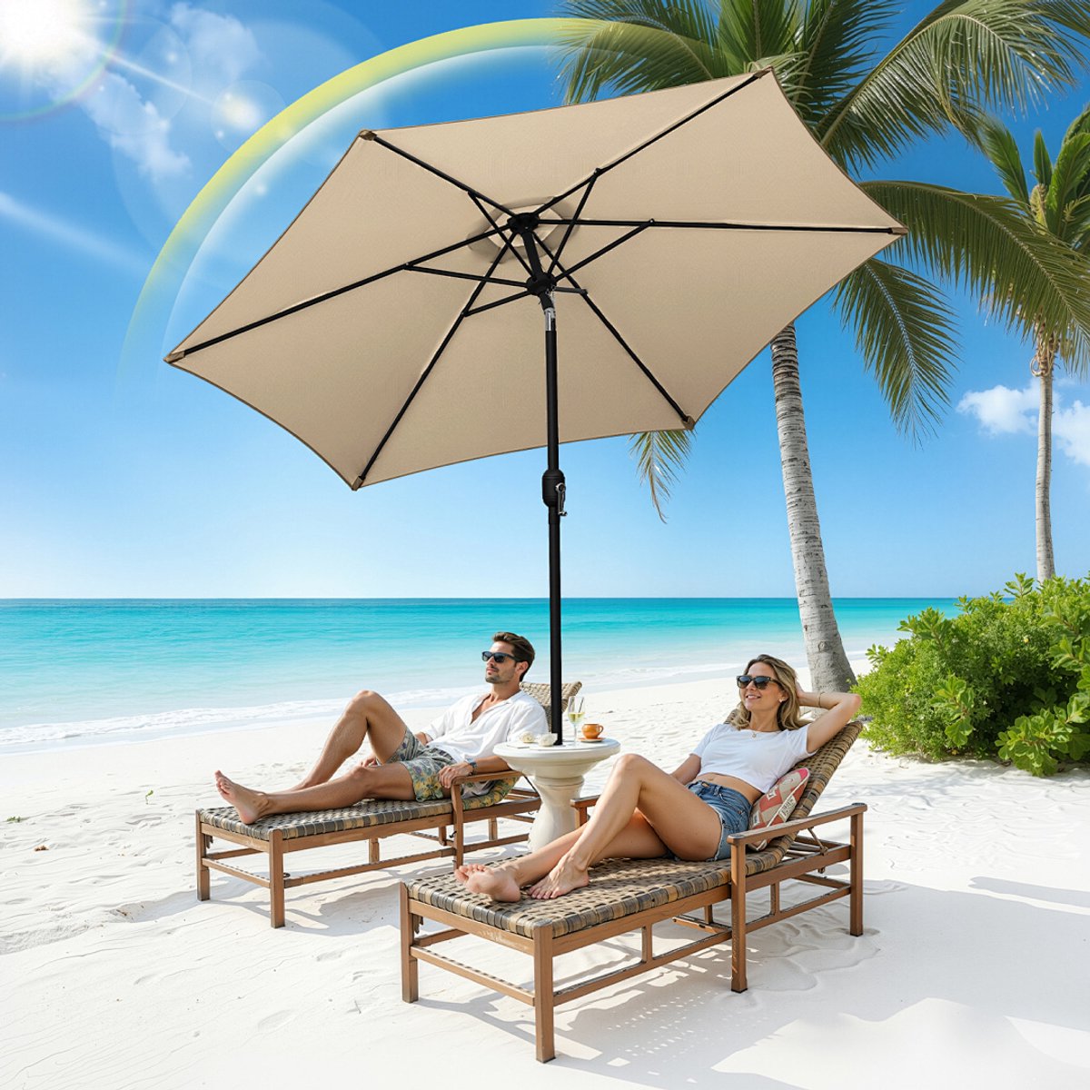 Stokparasol - 270CM - Parasol - Tuin - UV50+ - 30° Kantelbaar - Waterdicht - Balkonparasol - Zweefparasol - Taupe (9350838096227)