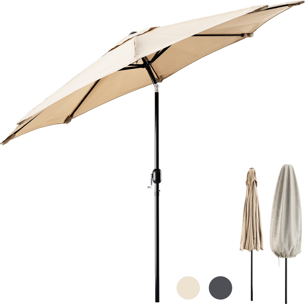 Tristar Stokparasol - 300cm Rond - Tuin & Balkon - Waterdicht - Verstelbare Hoogte - Kantelbaar - Incl. Beschermhoes - PA-7904 - Beige (8711658527048)
