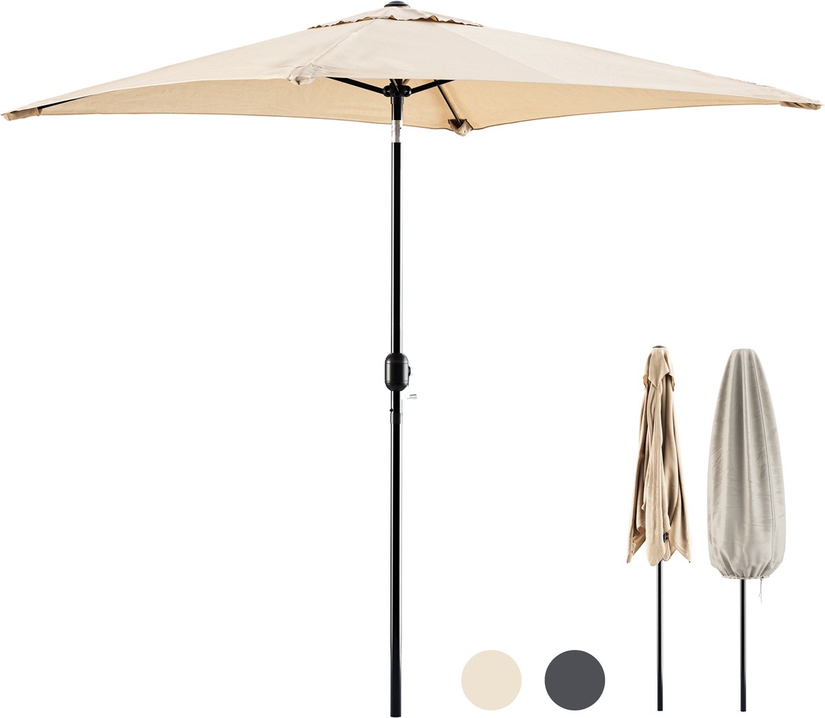 Tristar Stokparasol - Vierkant - 200x200cm - Balkon & Tuin - Waterdicht - Verstelbare Hoogte - Kantelbaar - Incl. Beschermhoes - PA-7902 - Beige (8711658527024)