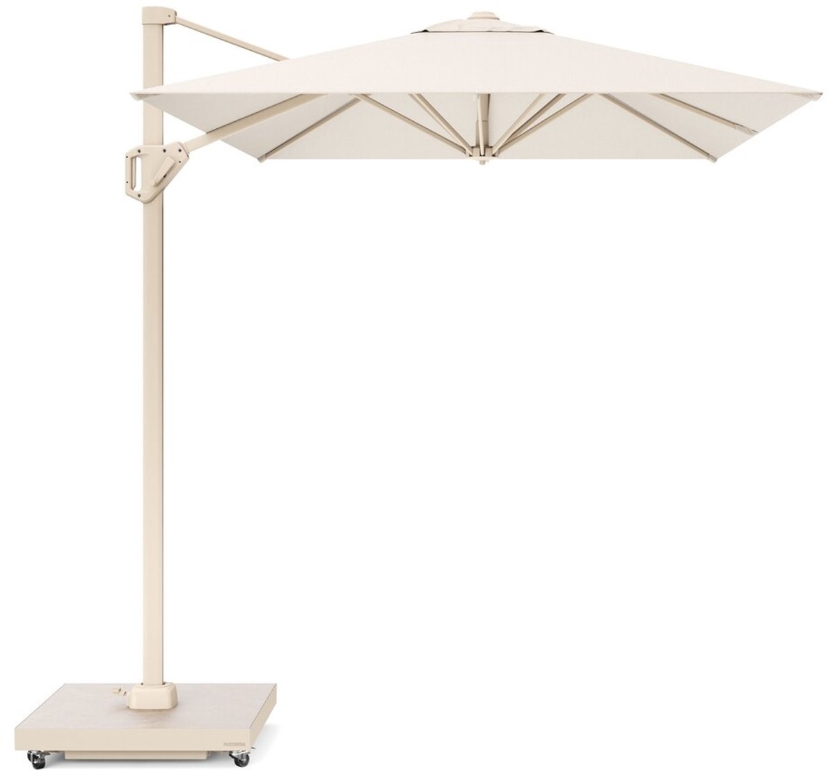 Voyager T1 zweefparasol 300x200 cm sandstone ivoor met zandkleur 90 kg voet en hoes (8720848347458)