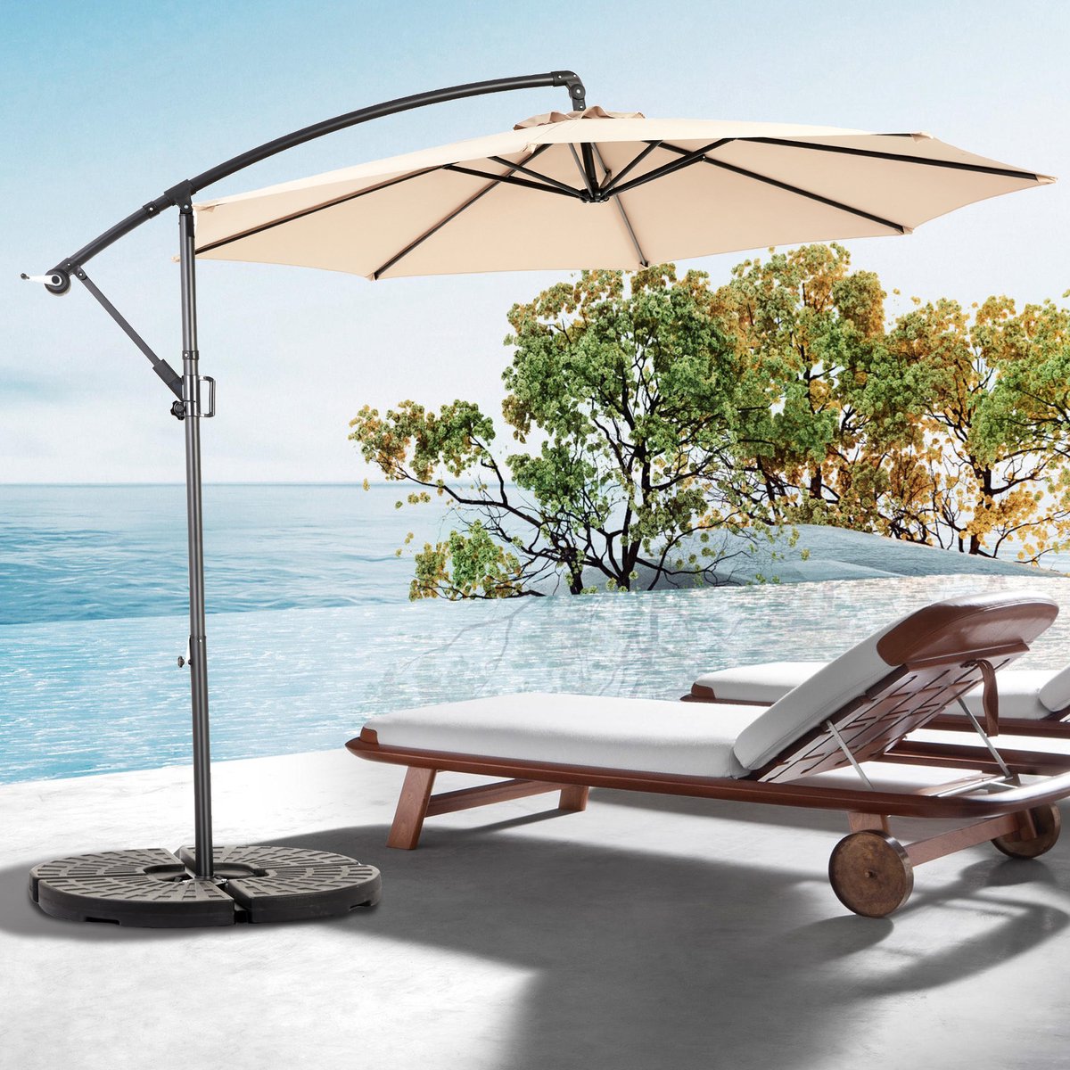 Wishdor - Dubbelzijdige Zweefparasol - Kantelbaar Met Handslinger - Voor Tuin En Terras - Staal - Khaki - 14,8 Ft (4070904099208)