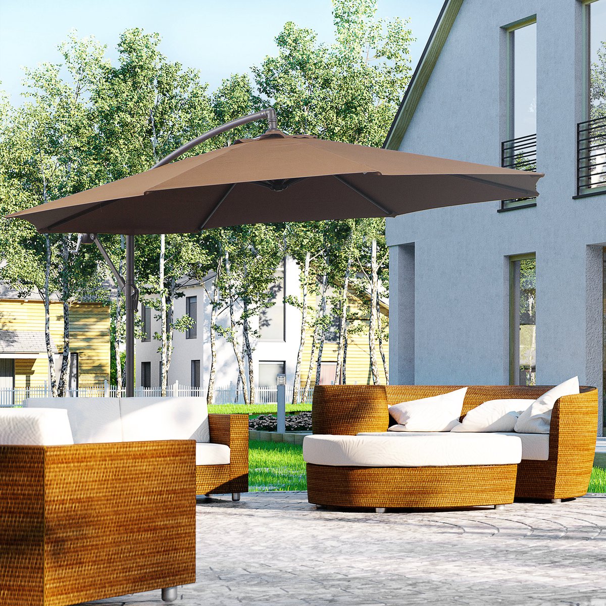Wishdor - Zweefparasol - Met Slinger En Vrijstaand - Voor Tuin En Terras - Staal - Bruin (4070904129202)