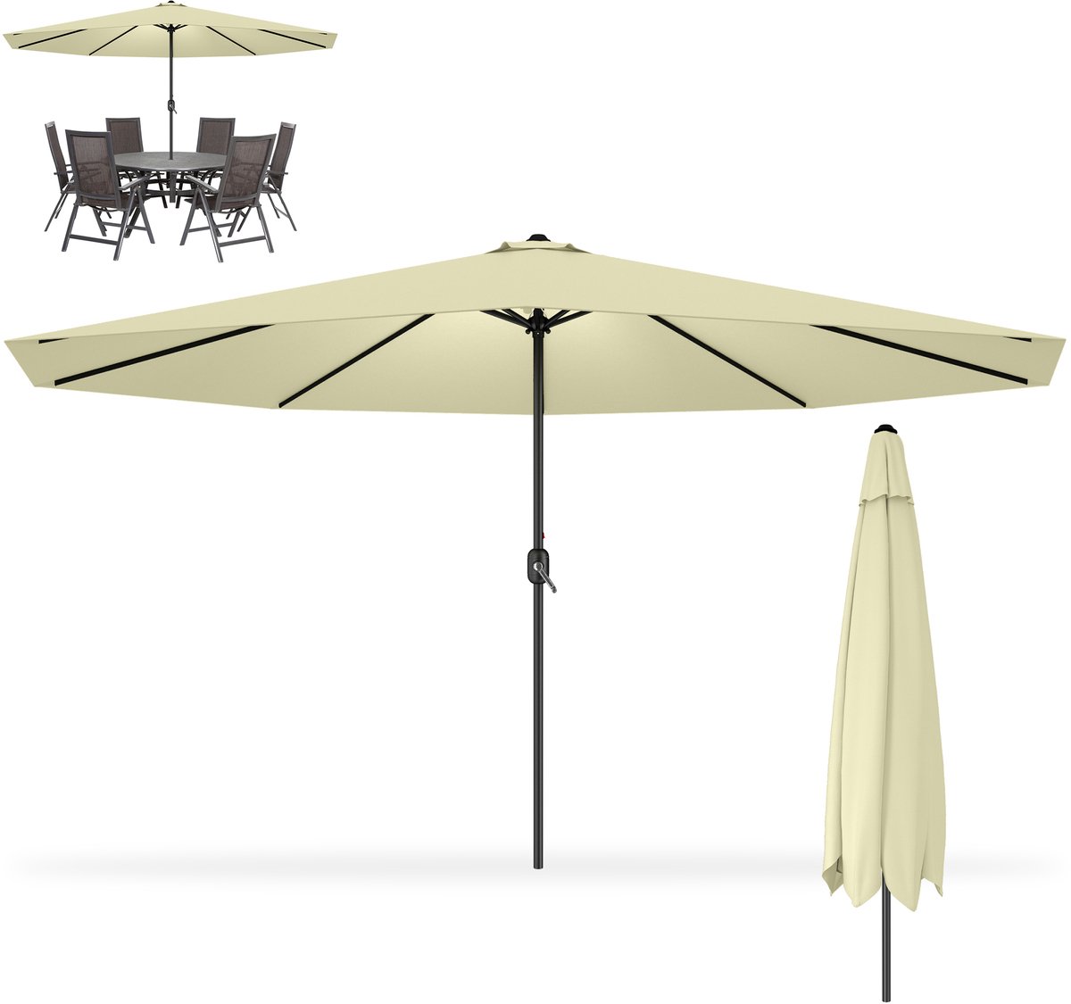 Zweefparasol / Hangparasol 350 cm - Voor Tuin, Terras, Balkon & Lounge - Vast - Aluminium Mast - UV-bestendig - Beige (0758548725533)