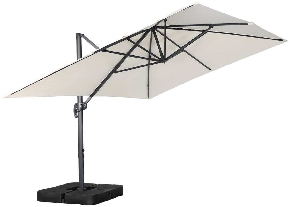 sweeek - Rechthoekige zweefparasol 4x3m + ballasttegels 50x50cm - wimereux + fixeo (3701672531591)