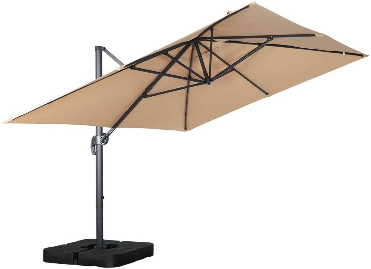 sweeek - Rechthoekige zweefparasol 4x3m + ballasttegels 50x50cm - wimereux + fixeo (3701672531614)