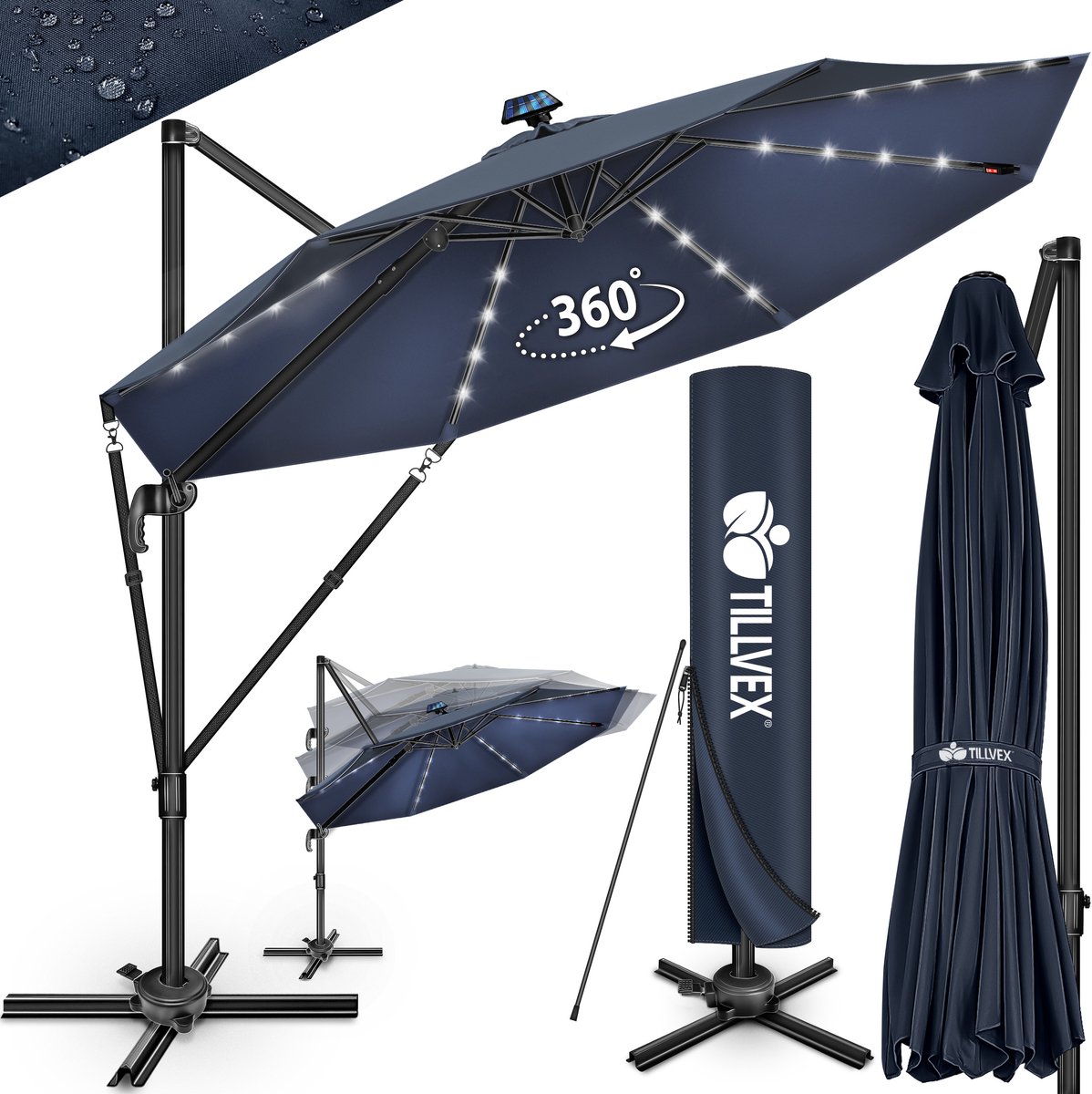 tillvex® Premium Alu Parasol 330 cm + Afdekking & Windbescherming | Zweefparasol 6-voudig verstelbaar met zwengel | Tuinparasol 360° draaibaar kantelbaar klapbaar | UV50+ waterdicht, Groß (4262436442342)