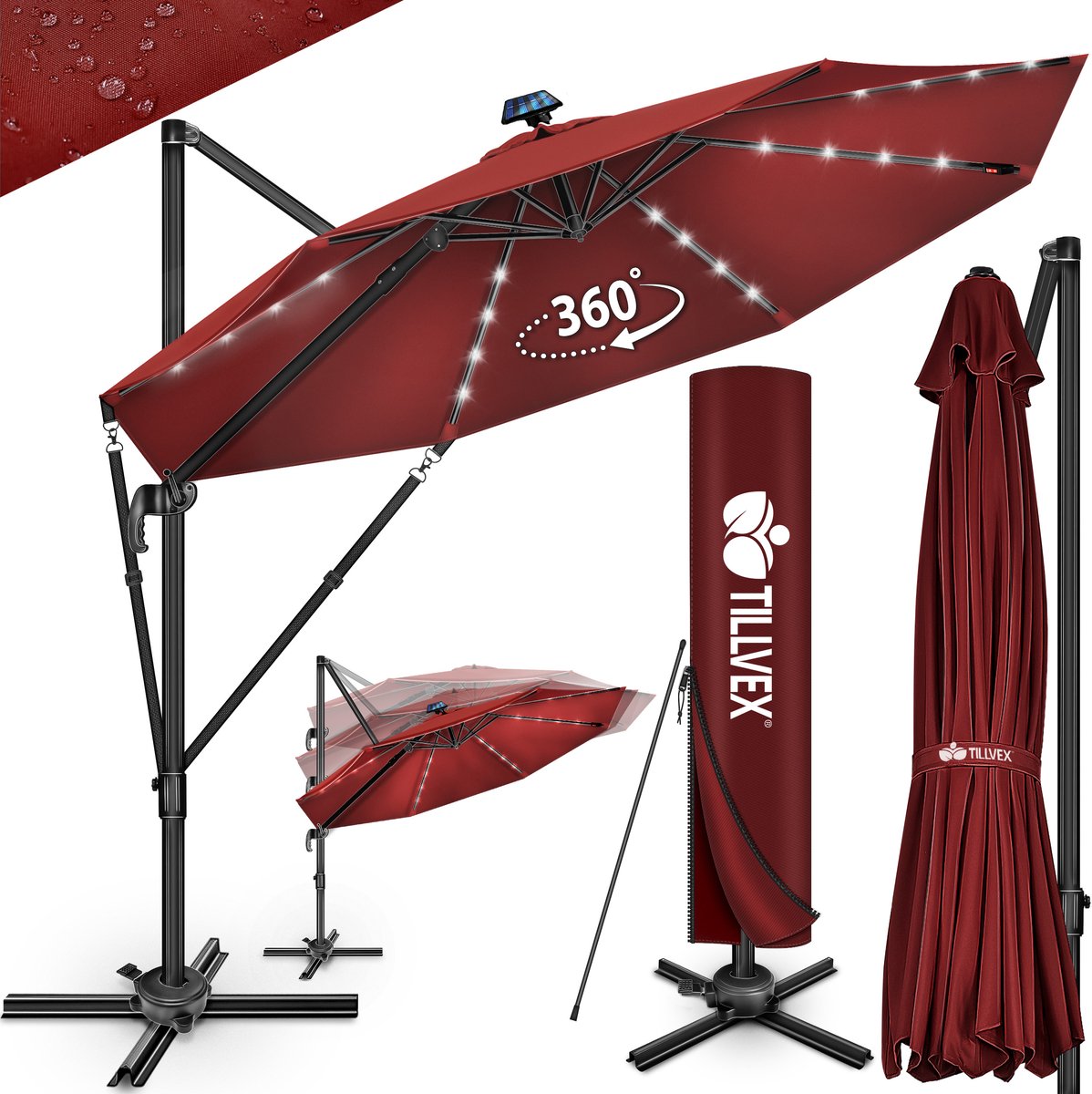 tillvex® Premium aluminium parasol diameter 330 cm + hoes & windbescherming | Zweefparasol 7-voudig verstelbaar met zwengel | Tuinparasol 360° draaibaar kantelbaar | Zwengel parasol UV50+ Groot (4262436442335)