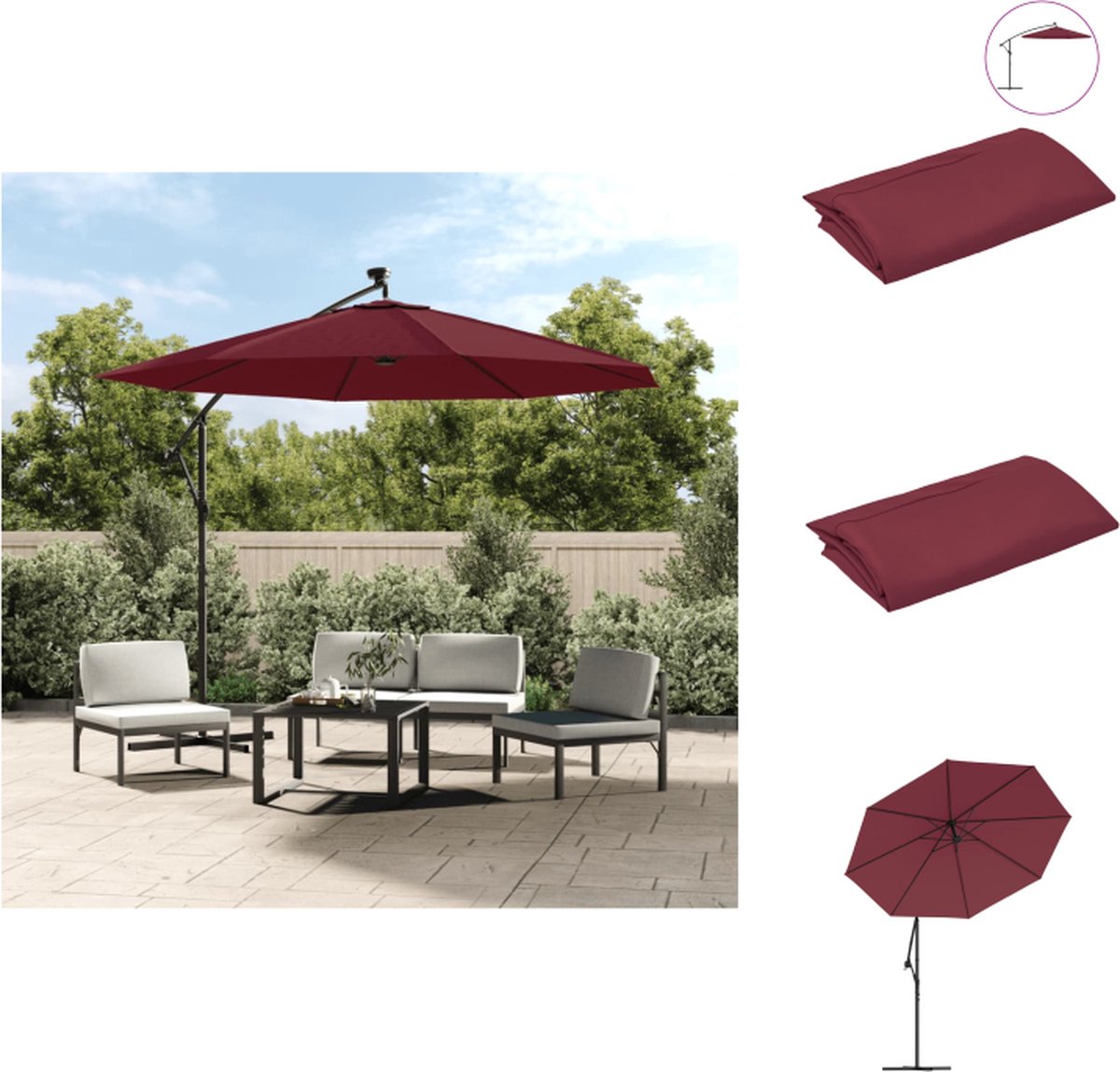 vidaXL Vervangend Doek - Vervangende Doeken - Vervangingsdoek - Vervangingsdoeken - Vervangingsdoek voor zweefparasol 350 cm bordeauxrood (8721032960446)