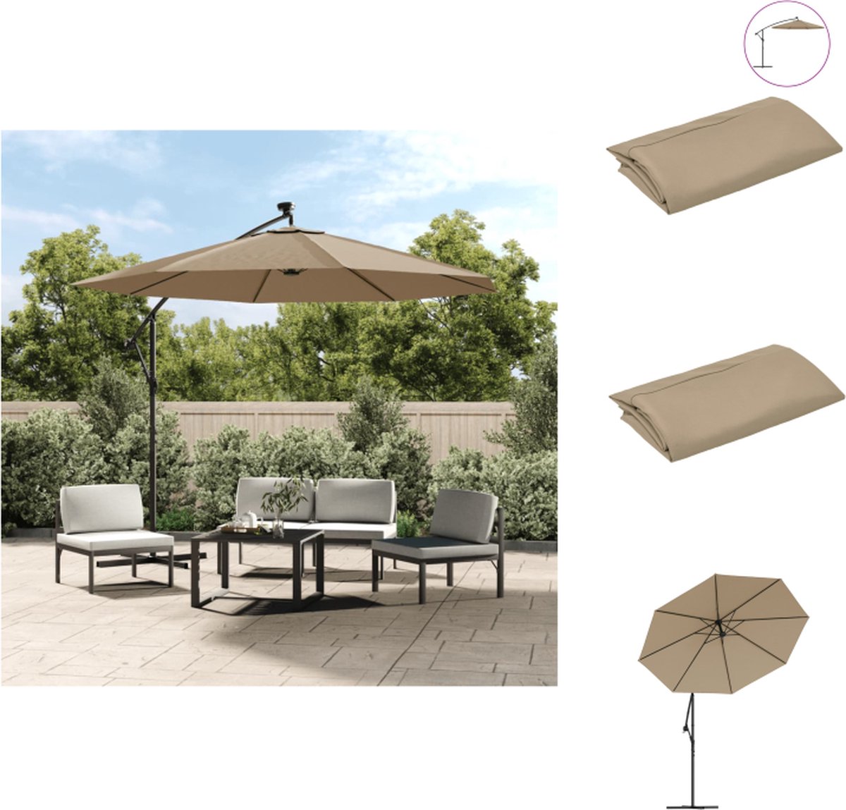 vidaXL Vervangend Doek - Vervangende Doeken - Vervangingsdoek - Vervangingsdoeken - Vervangingsdoek voor zweefparasol 350 cm taupe (8721032960521)