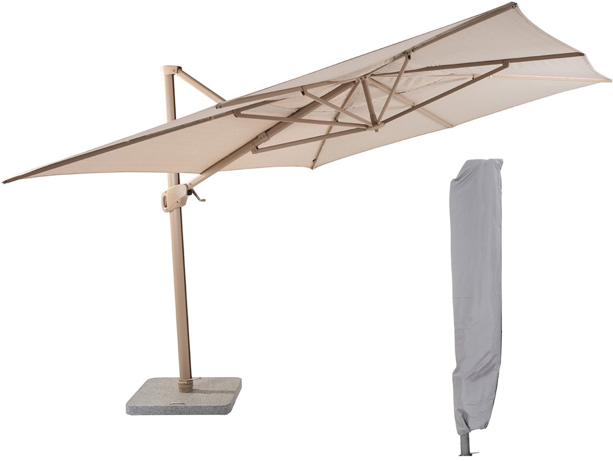 4 Seasons Hacienda zweefparasol 300x400 cm frame latte incl 125kg parasolvoet en parasolhoes (6154345483494)