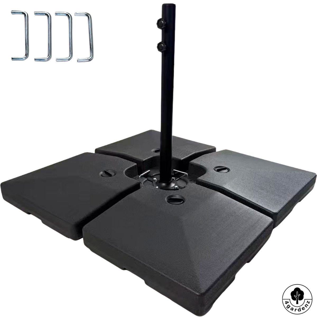 4gardenz® Parasolvoet-tegels Vulbaar 120 kg - 4-delige set voor Zweefparasols en Grote Parasols inclusief metalen klemmen (8720572209480)