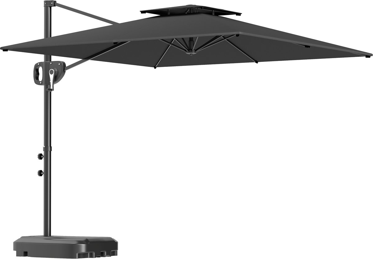 4goodz Zweefparasol Vierkant 247 cm met parasolvoet - Kantelbaar en Draaibaar - Donkergrijs (6013925046033)